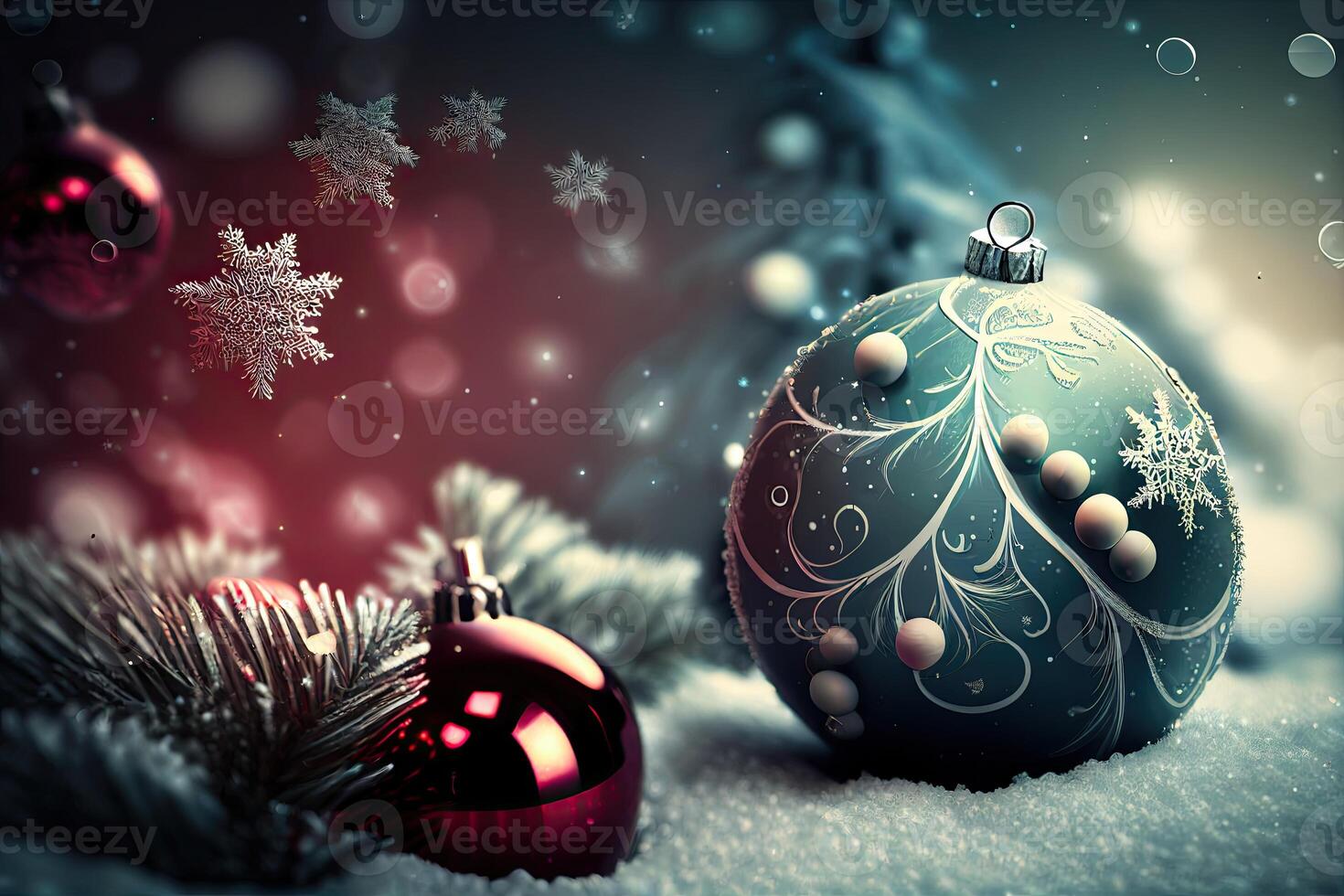 nuevo año y alegre Navidad fiesta invierno antecedentes. Navidad decoraciones, fondo con Copiar espacio, generativo ai foto
