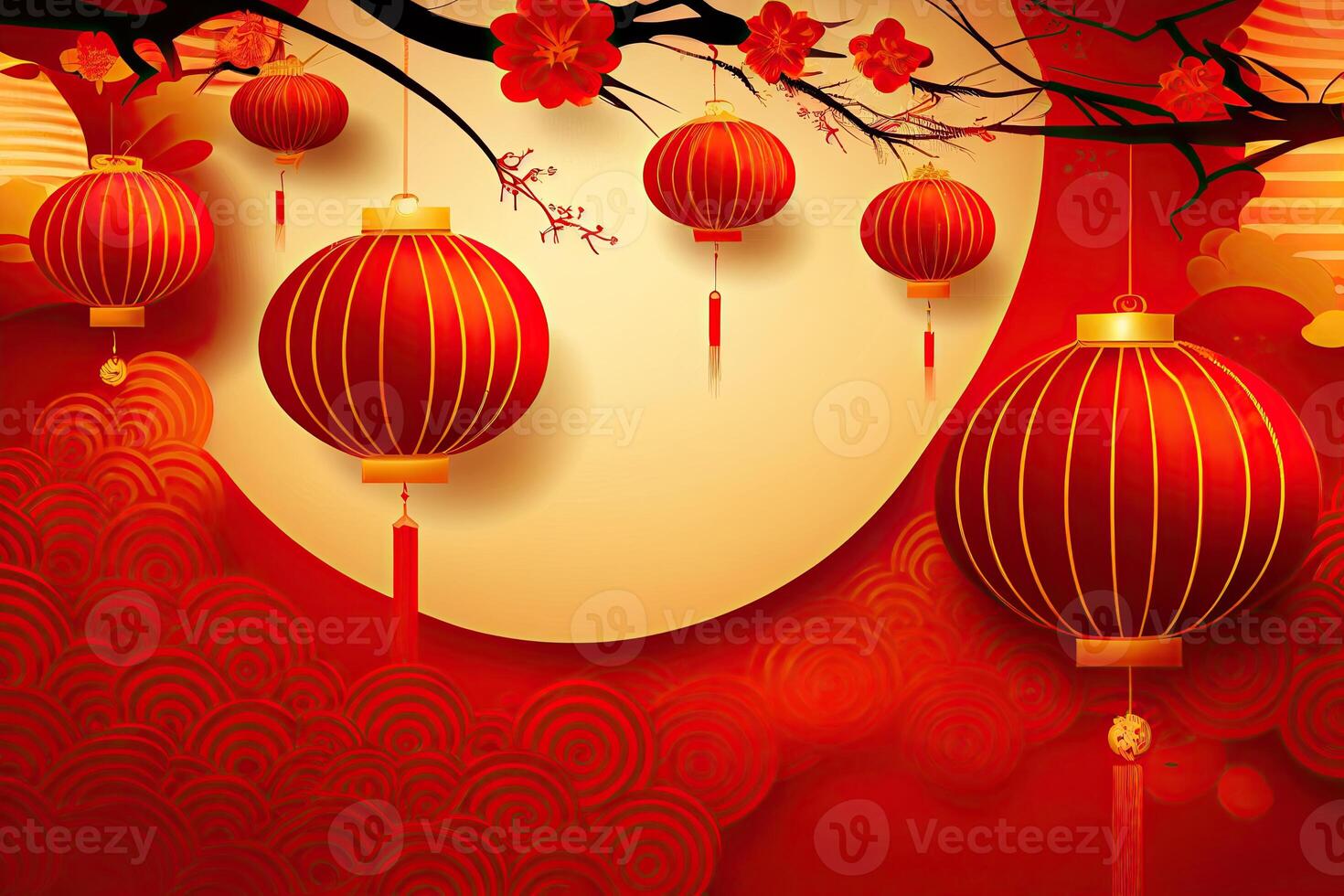 Chinese New Year Background with Copy Space, Mockup Red Backdrop. China Holiday photo