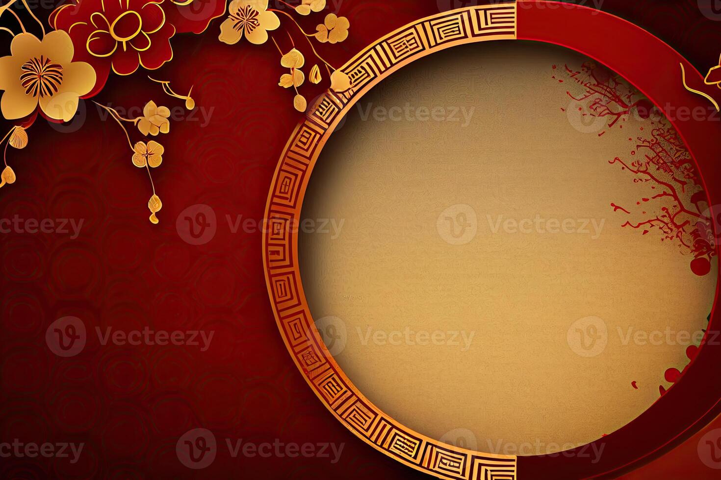 Chinese New Year Background with Copy Space, Mockup Red Backdrop. China Holiday photo