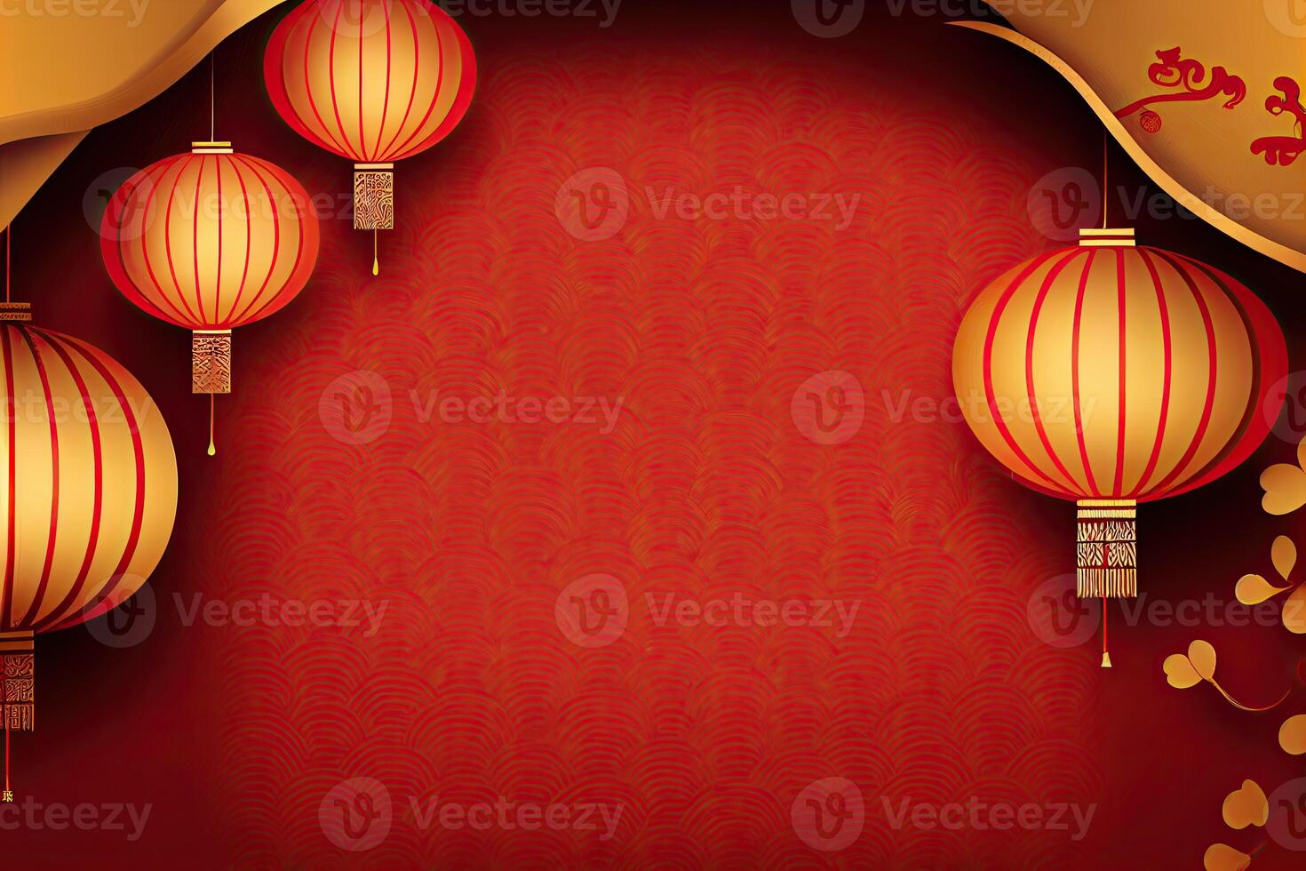 Chinese New Year Background with Copy Space, Mockup Red Backdrop. China Holiday photo