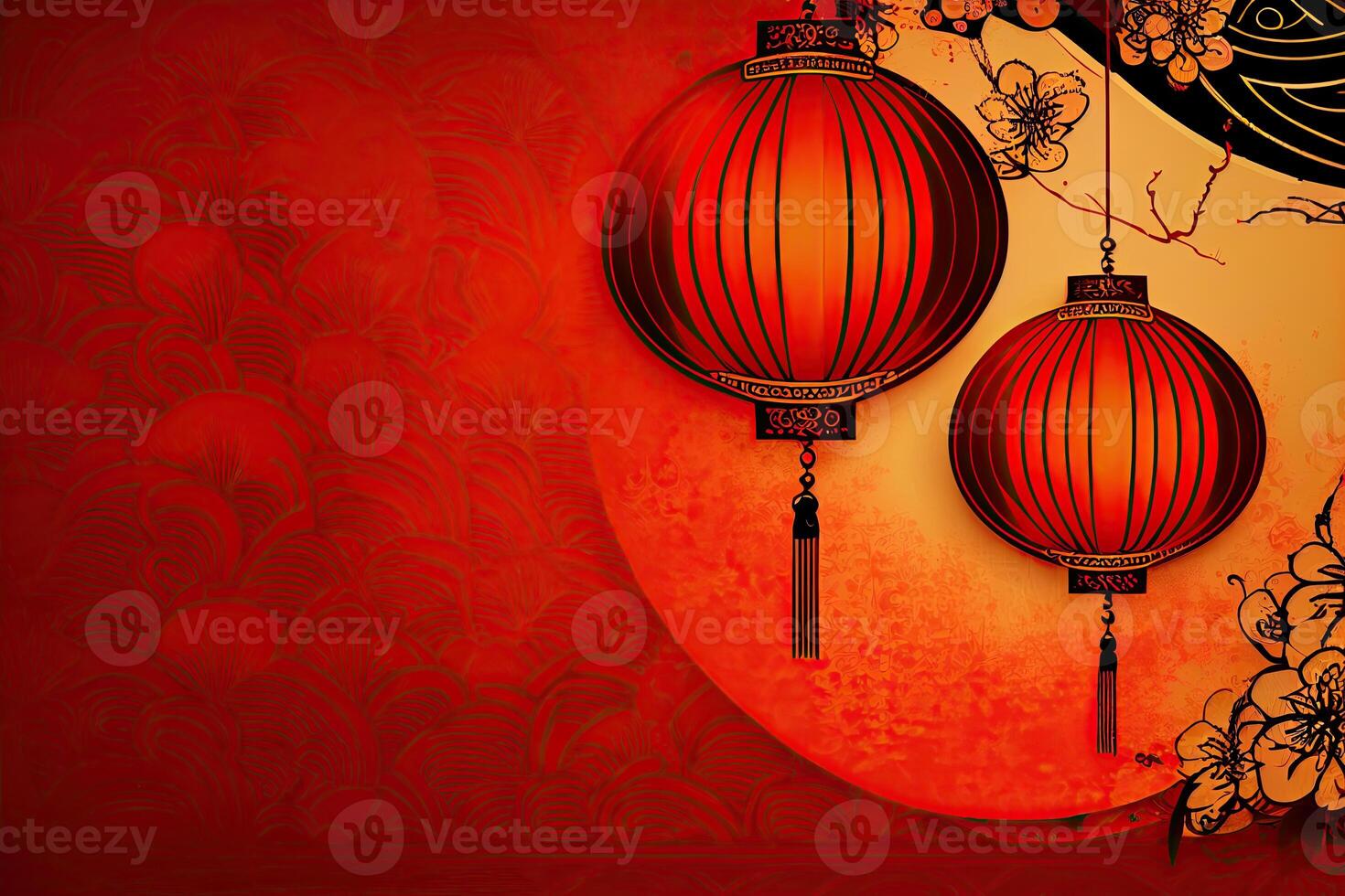 Chinese New Year Background with Copy Space, Mockup Red Backdrop. China Holiday photo