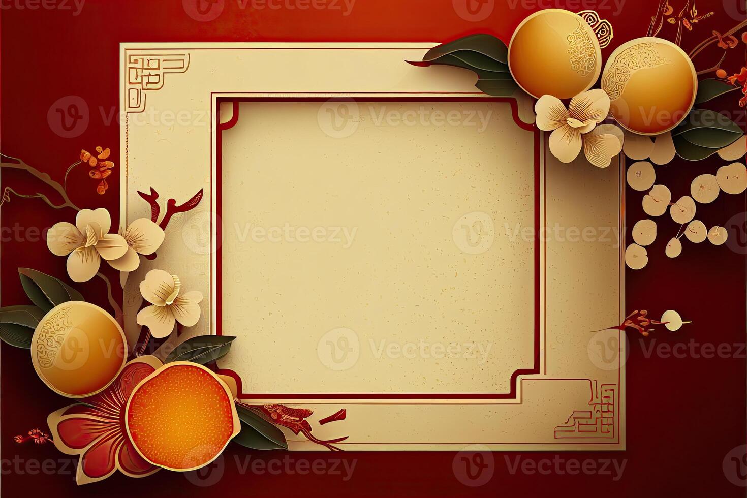 Chinese New Year Background with Copy Space, Mockup Red Backdrop. China Holiday photo