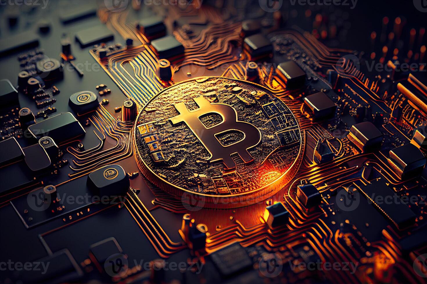 Bitcoin golden cryptocurrency coin closeup, photo