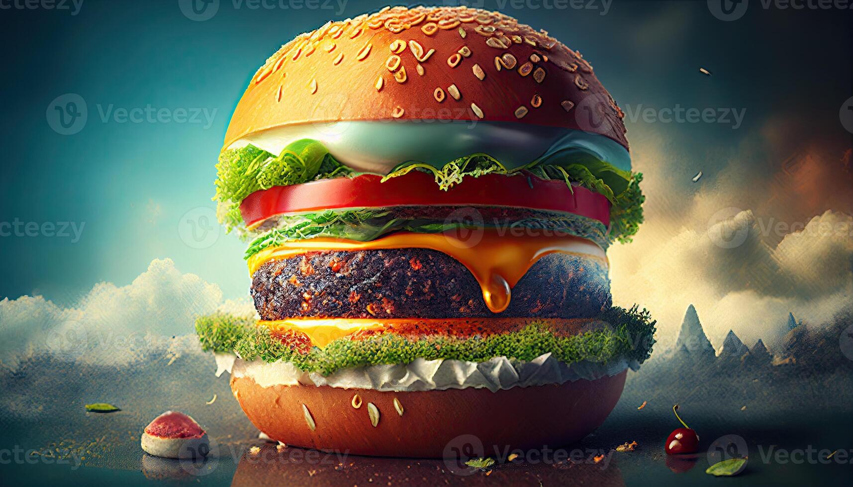 Tasty delicious burger, illustration photo