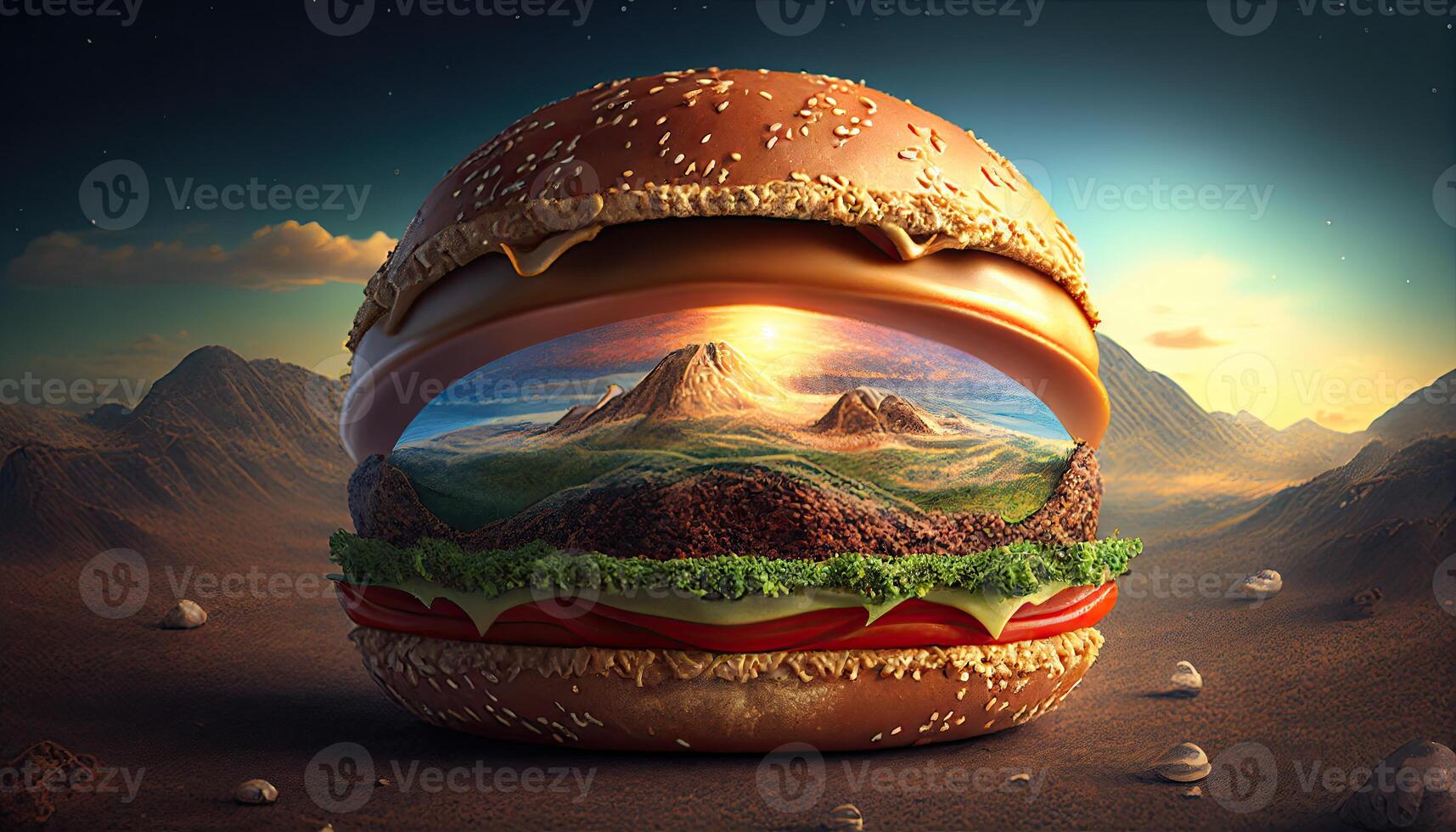 Tasty delicious burger, illustration photo