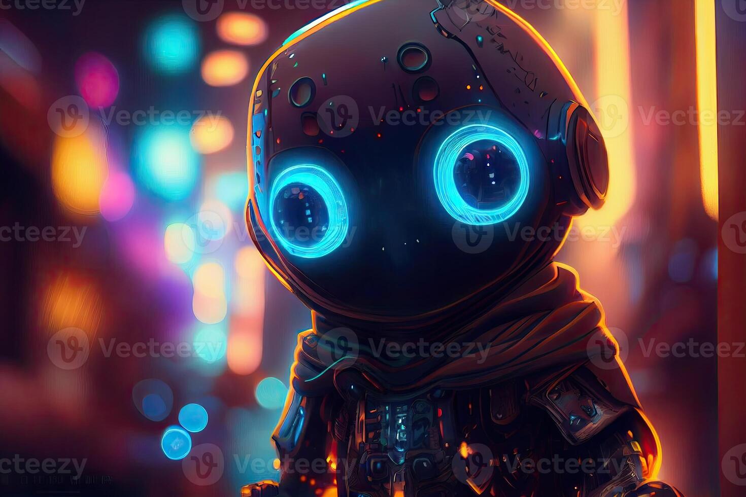 High tech futuristic robot or alien, cyber background, cute little creature photo