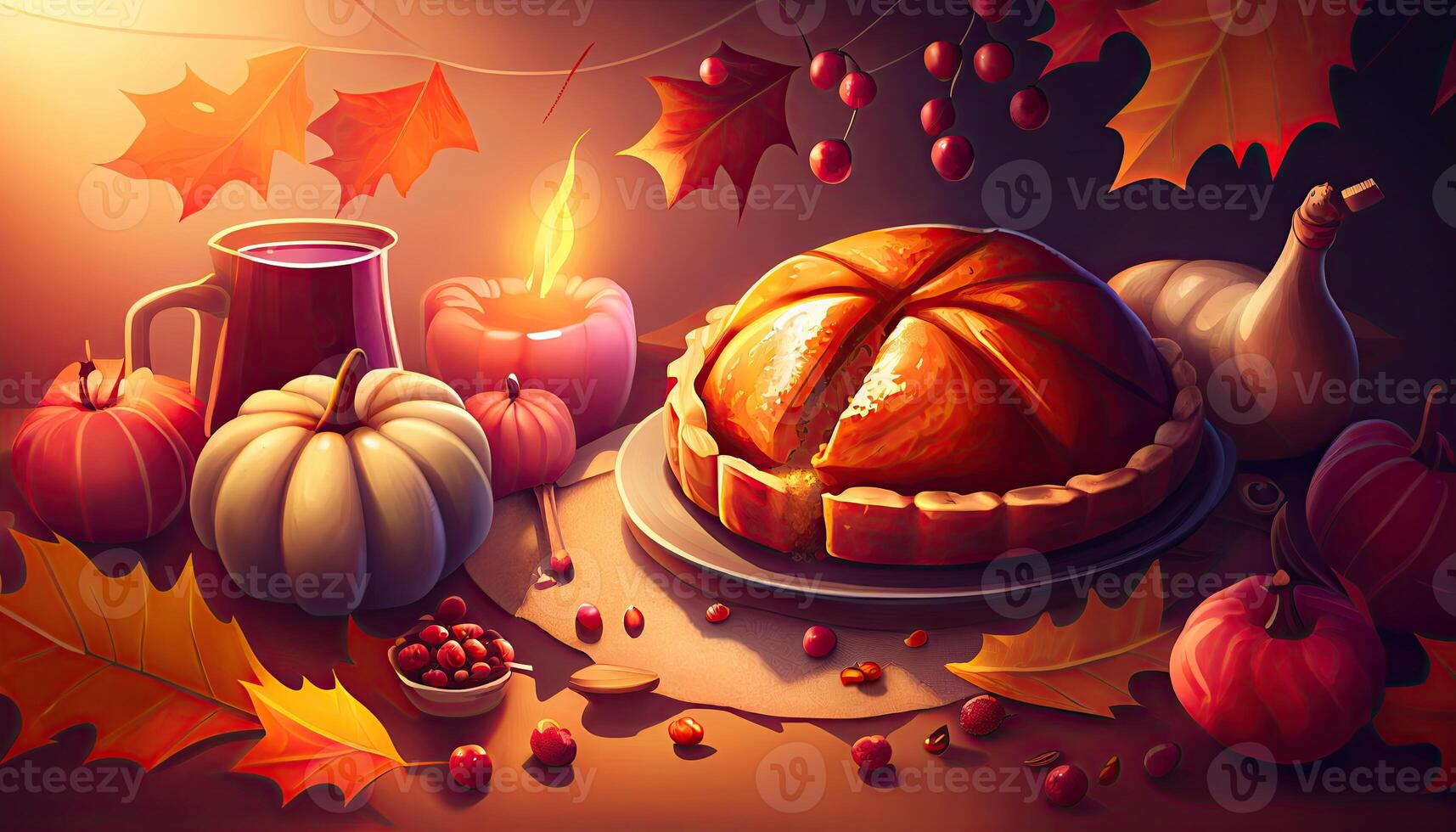 Thanksgiving day holiday illustration, celebration background with food