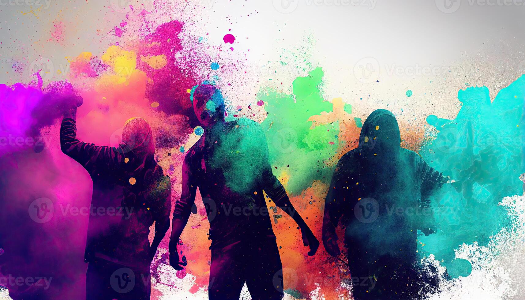 Holi celebration illustration, holiday festive. Colorful paint and powder photo