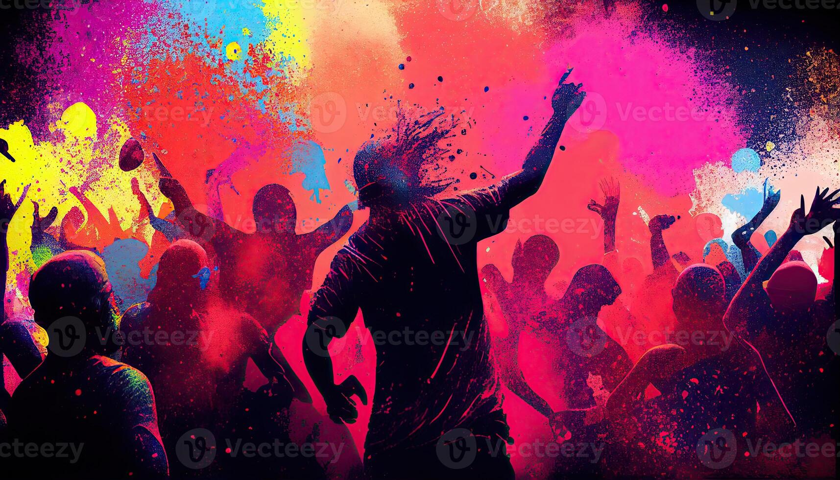 Holi celebration illustration, holiday festive. Colorful paint and powder photo