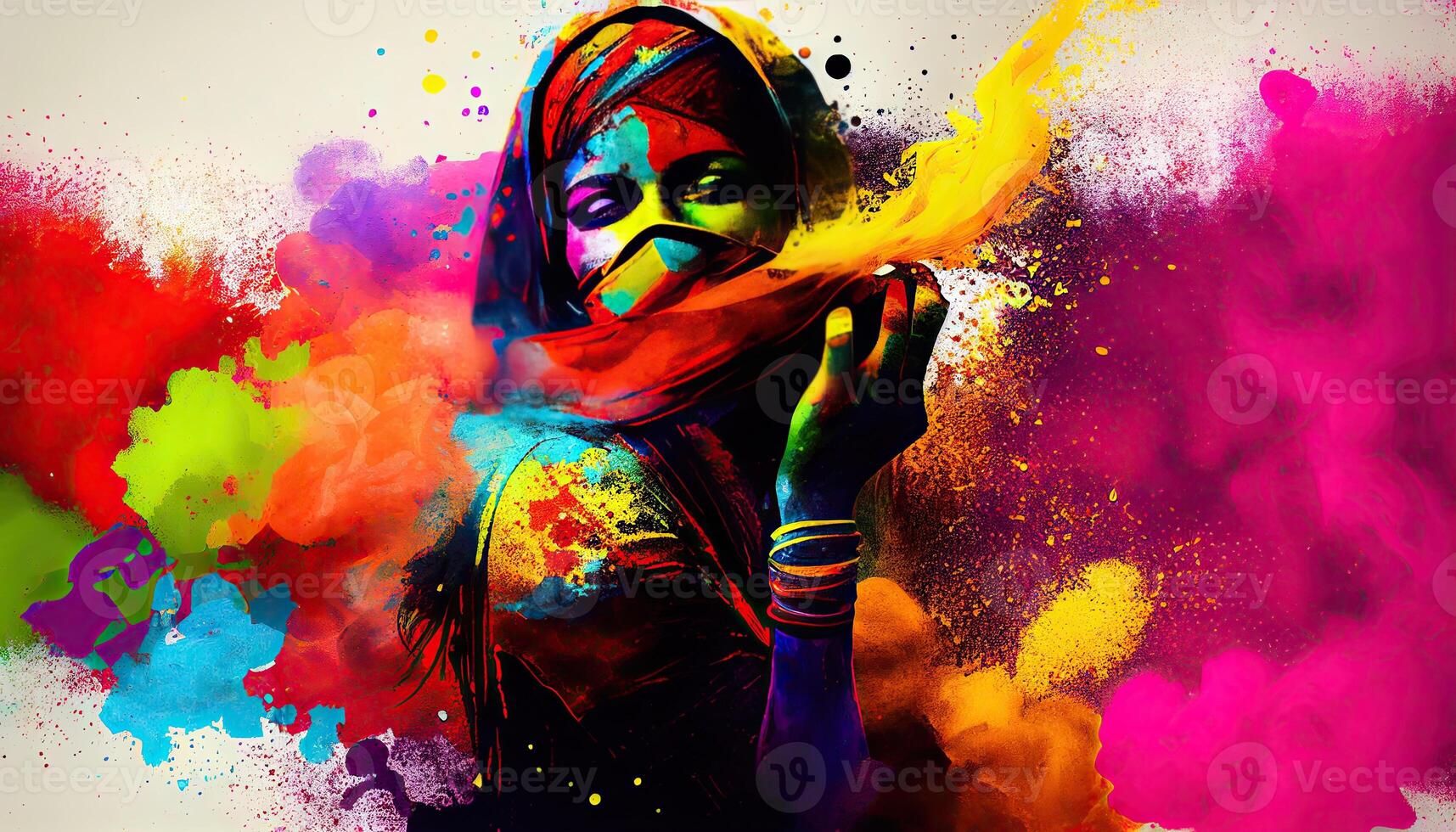 Holi celebration illustration, holiday festive. Colorful paint and