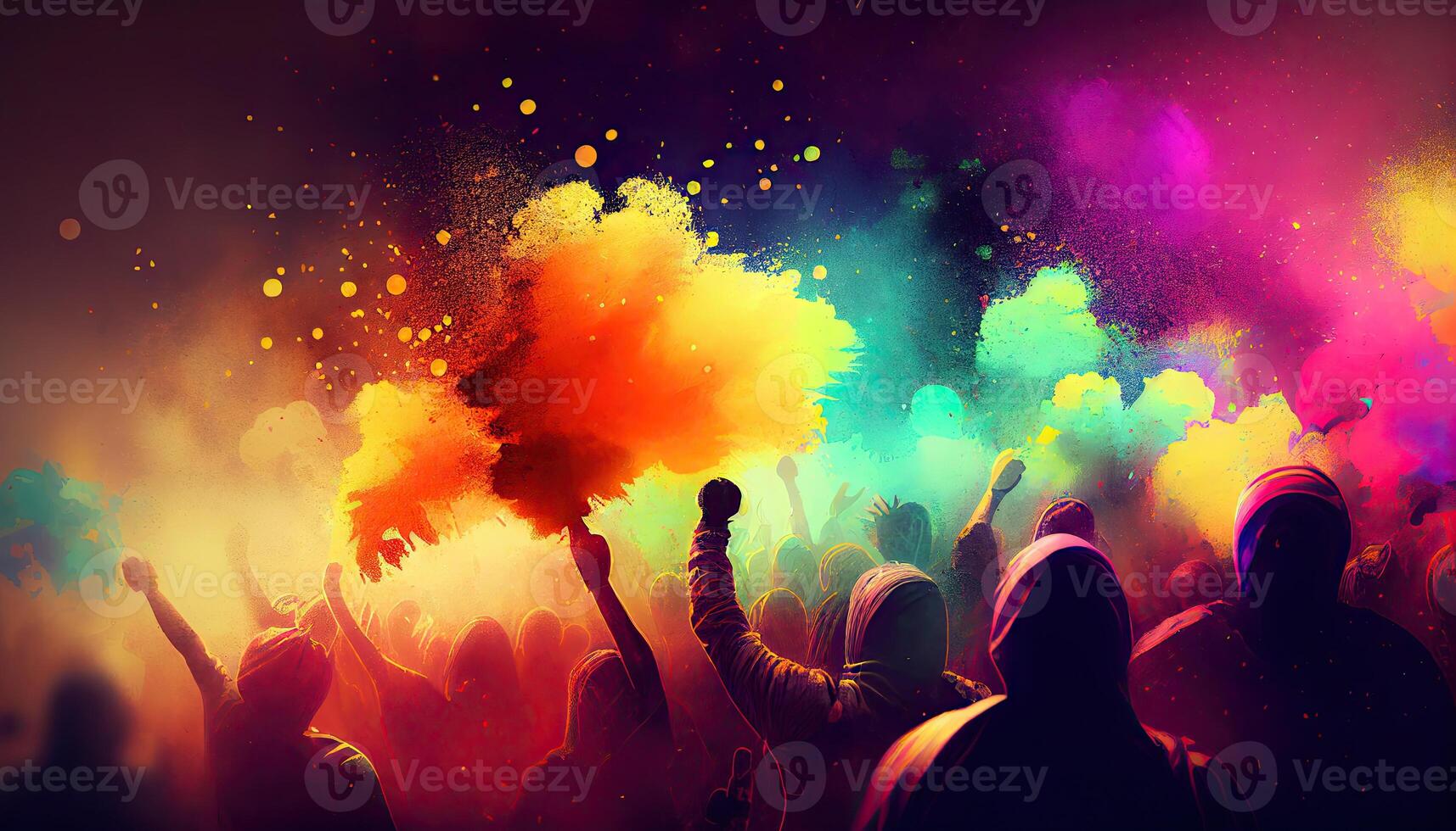 Holi celebration illustration, holiday festive. Colorful paint and powder photo