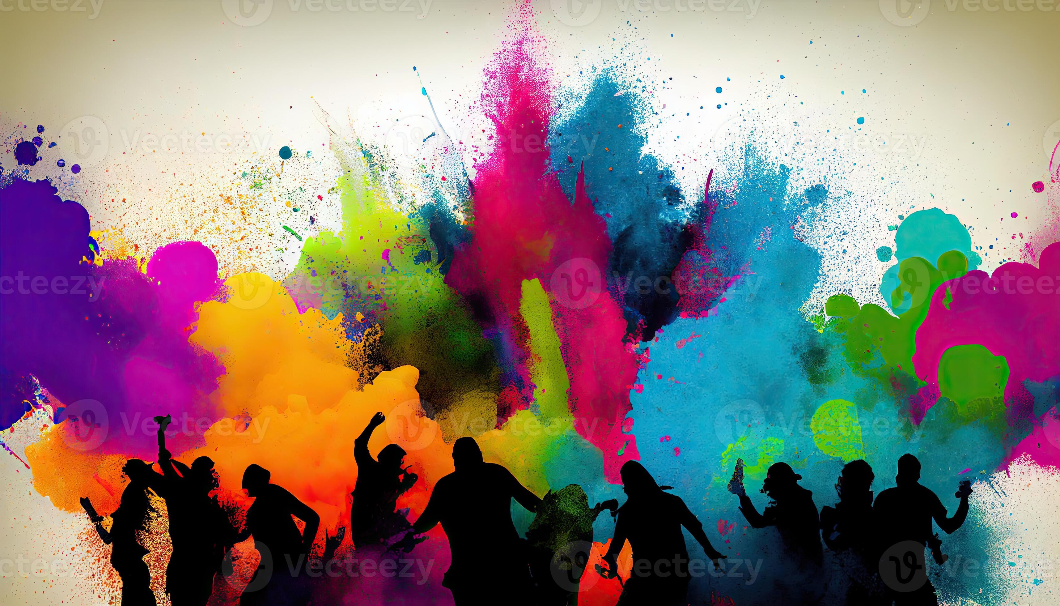 Holi celebration illustration, holiday festive. Colorful paint and