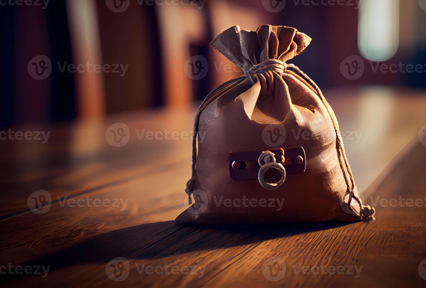 rag bag on a wooden table. money bag. photo