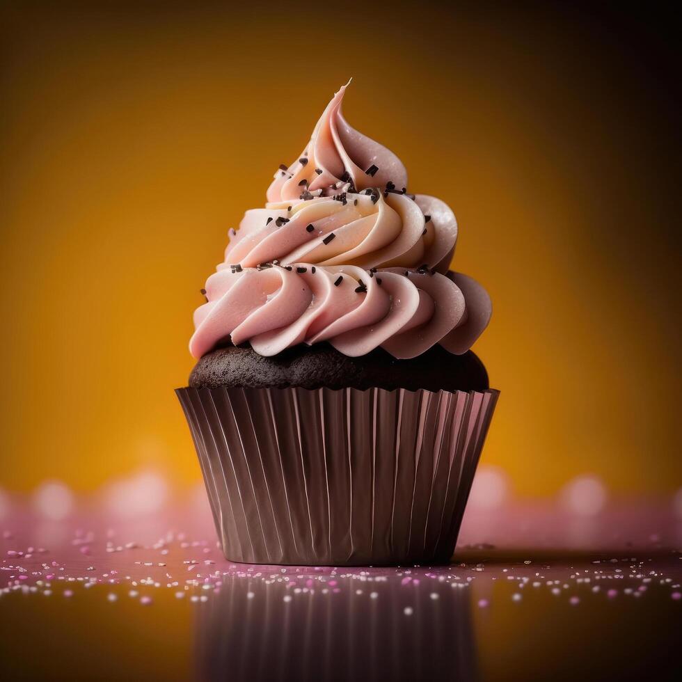 birthday cupcake on pink. Illustration photo