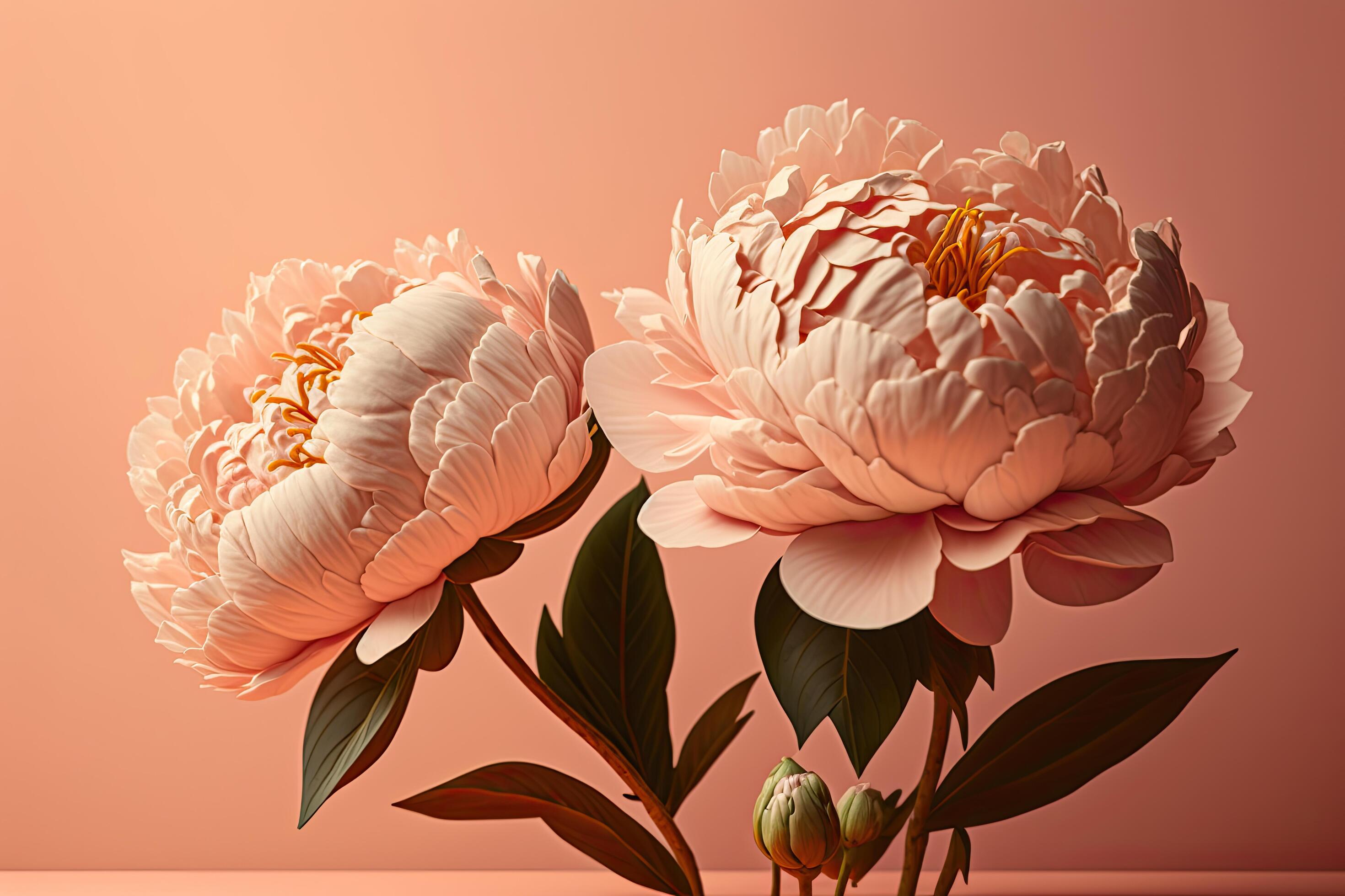 Beautiful peony flowers on pink background. Illustration 22008280 Stock