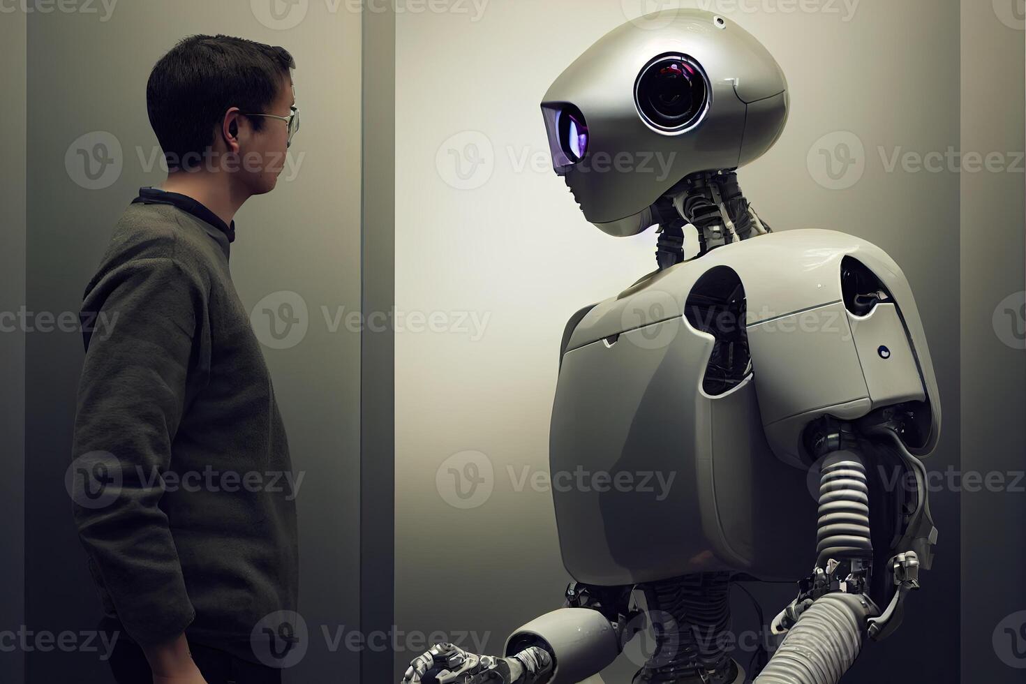 Robot helps human, person with machine learning help, photo