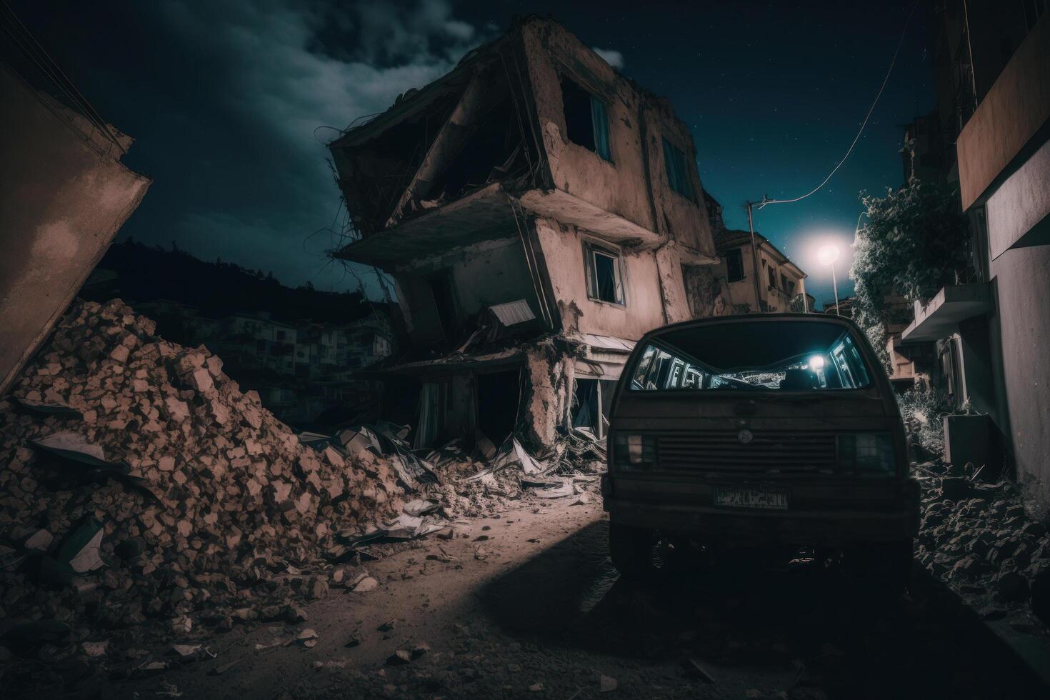 Earthquake. destruction of buildings, breakdowns.. Illustration photo