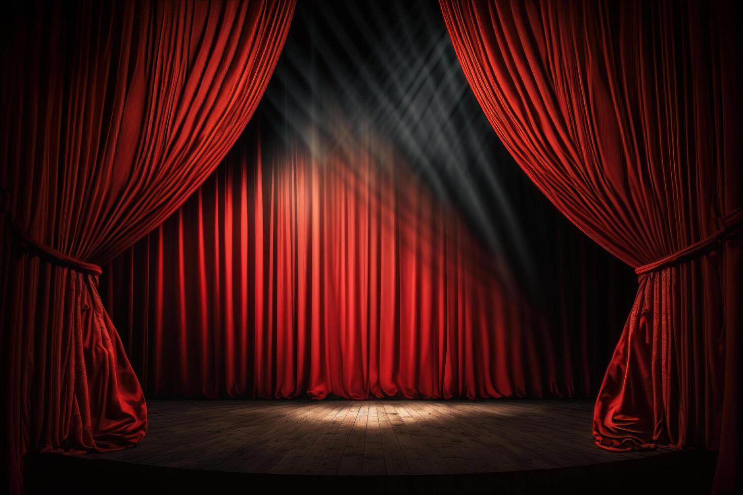 Magic theater stage red curtains Show Spotlight. Illustration photo