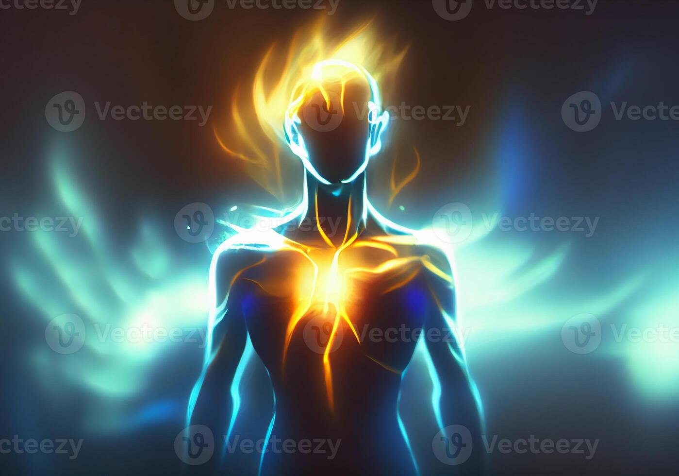 neon human aura on a dark background. photo