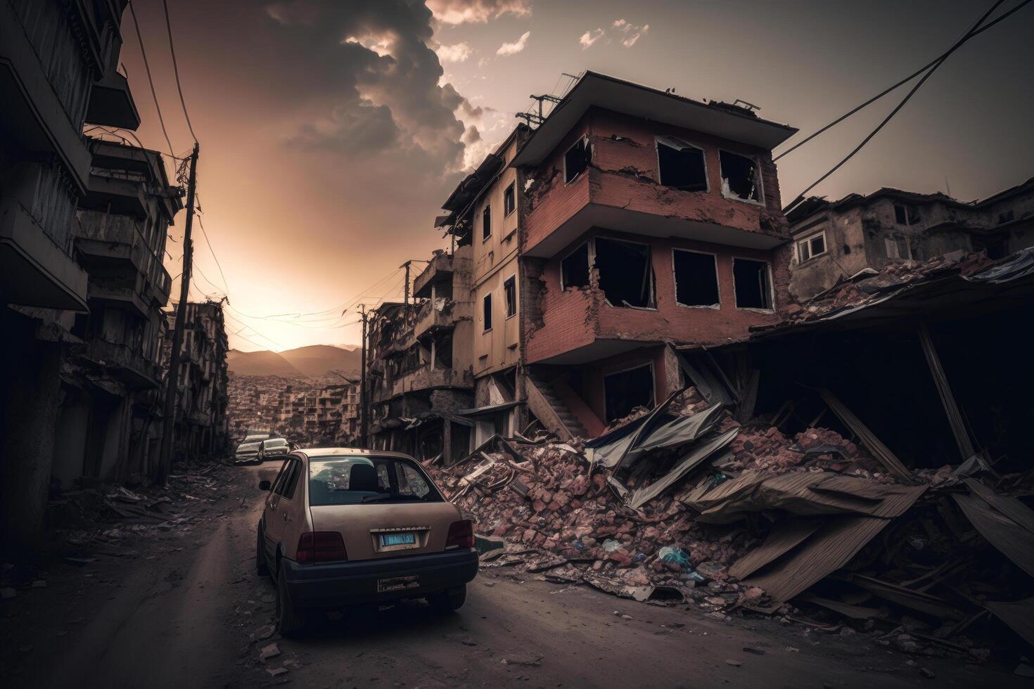 Earthquake. destruction of buildings, breakdowns.. Illustration photo