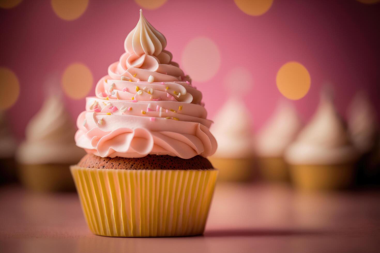 birthday cupcake on pink. Illustration photo