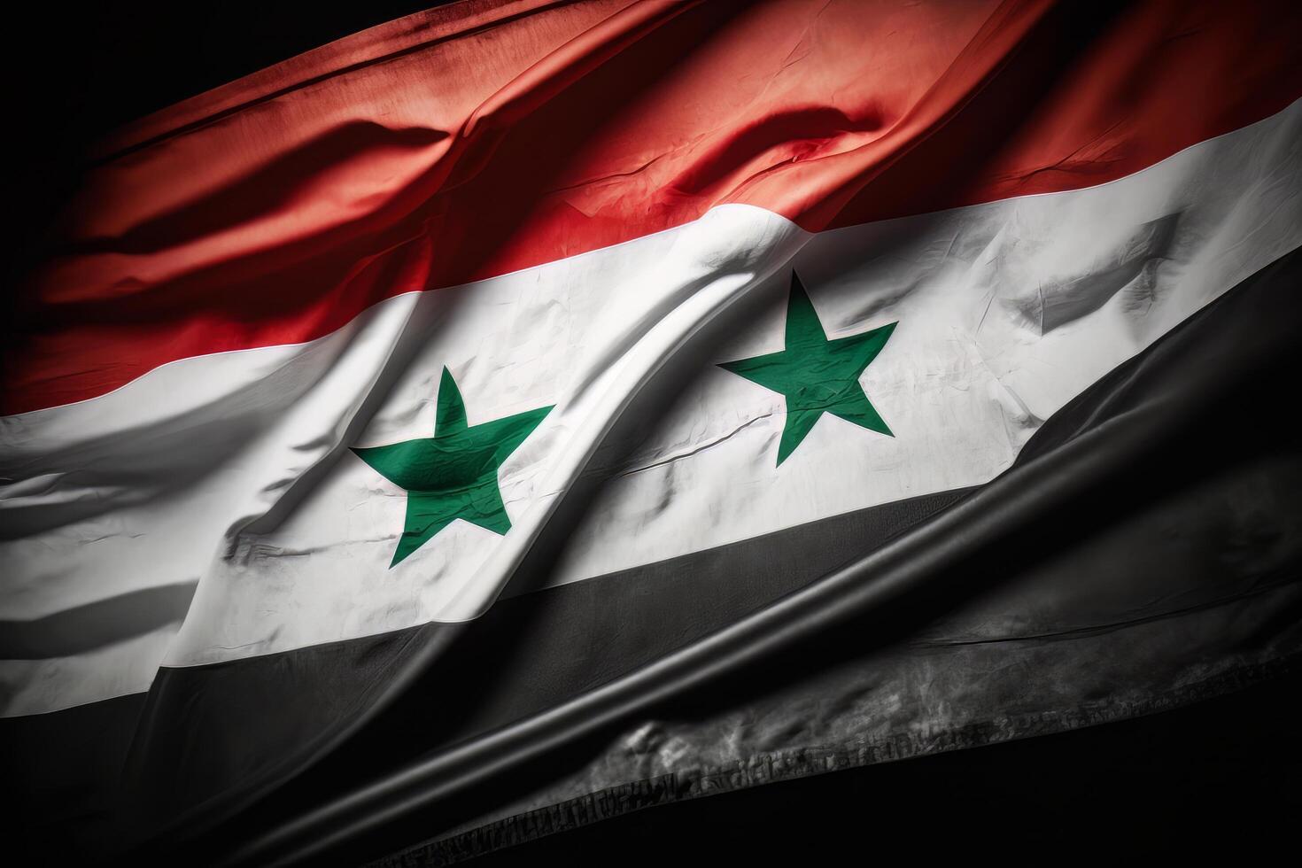 waving silk flag of Syria. Illustration photo