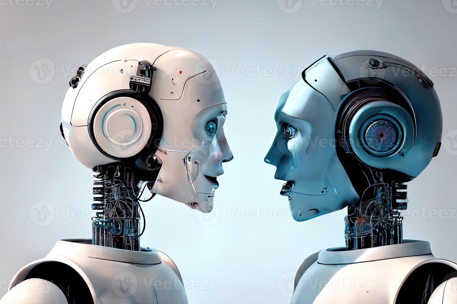 Dialogue or communication between two robots, photo