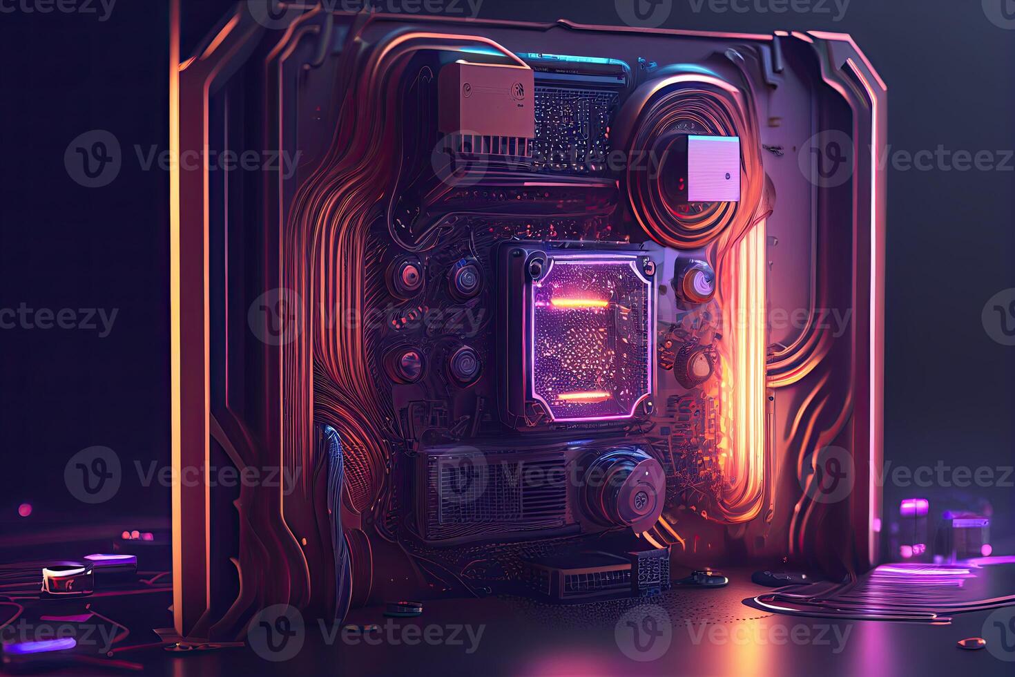Technology Background Blue Glow Light, Abstract Digital Graphic Design Wallpaper. CPU or GPU Motherboard Chip photo