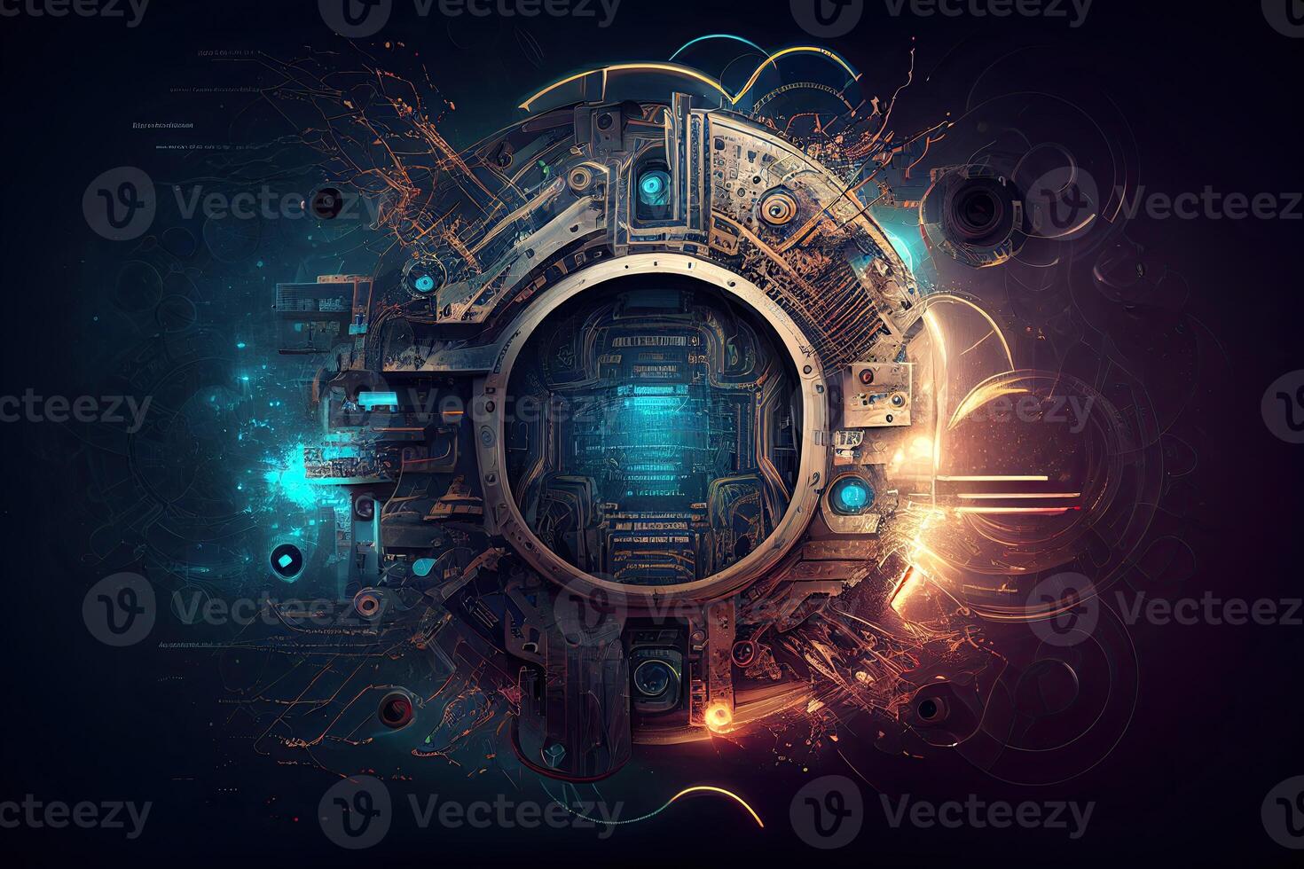 Technology Background Blue Glow Light, Abstract Digital Graphic Design Wallpaper. CPU or GPU Motherboard Chip photo