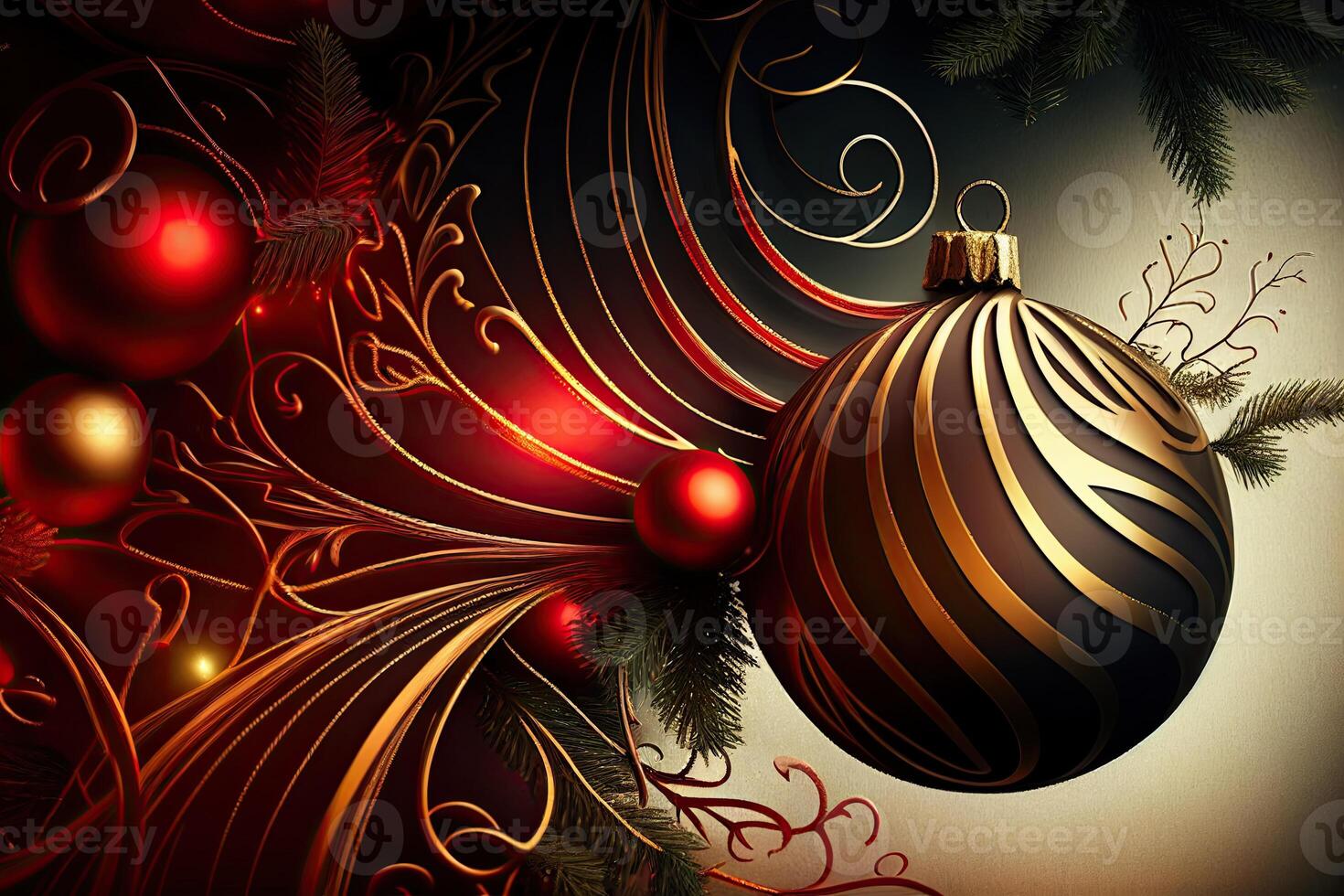 New Year and Merry Christmas Holiday Winter Background. Christmas decorations, backdrop with copy space, photo