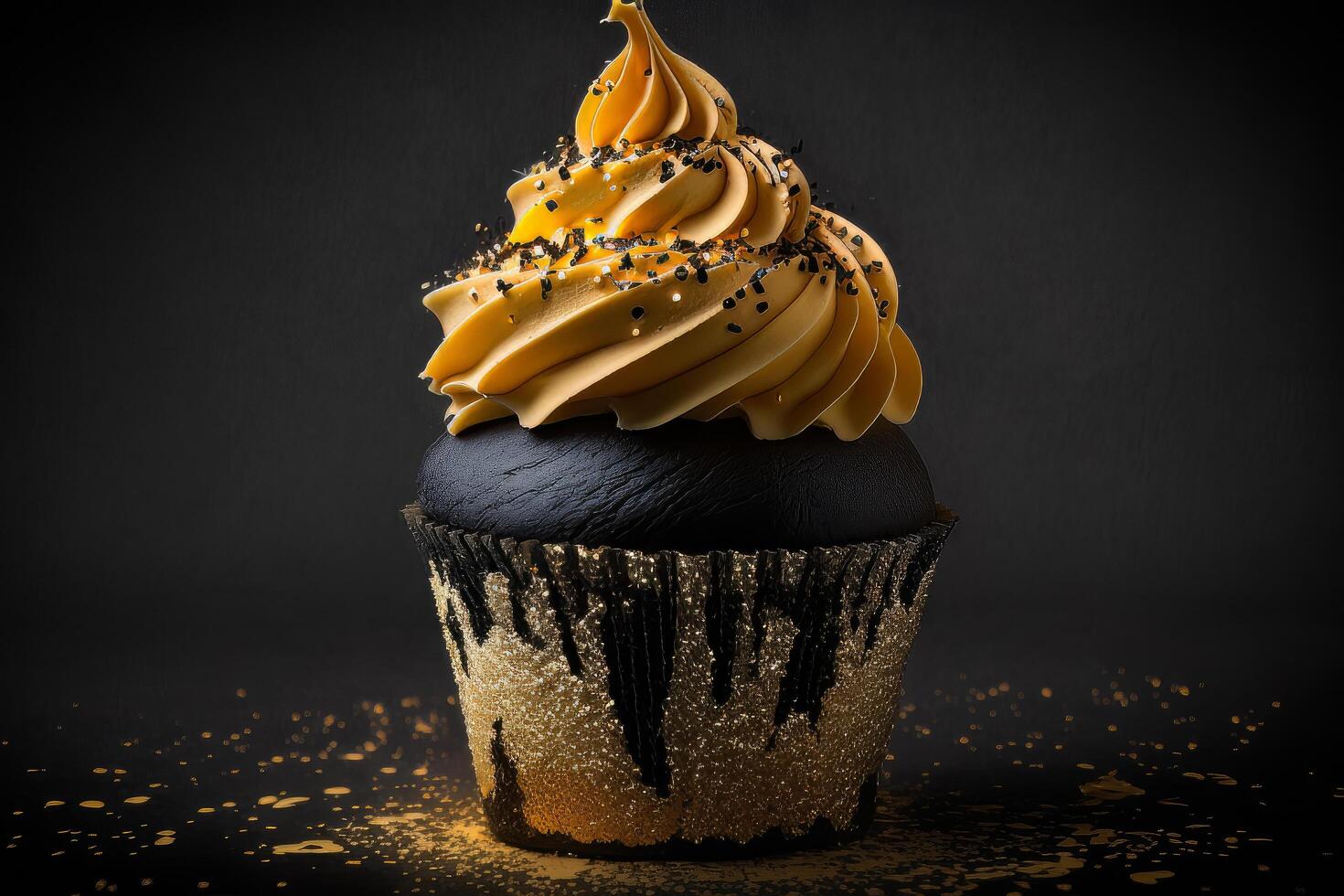 birthday cupcake on black. Illustration photo