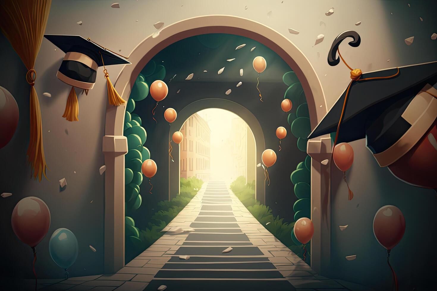 Multicolored graduation celebration background. Illustration photo