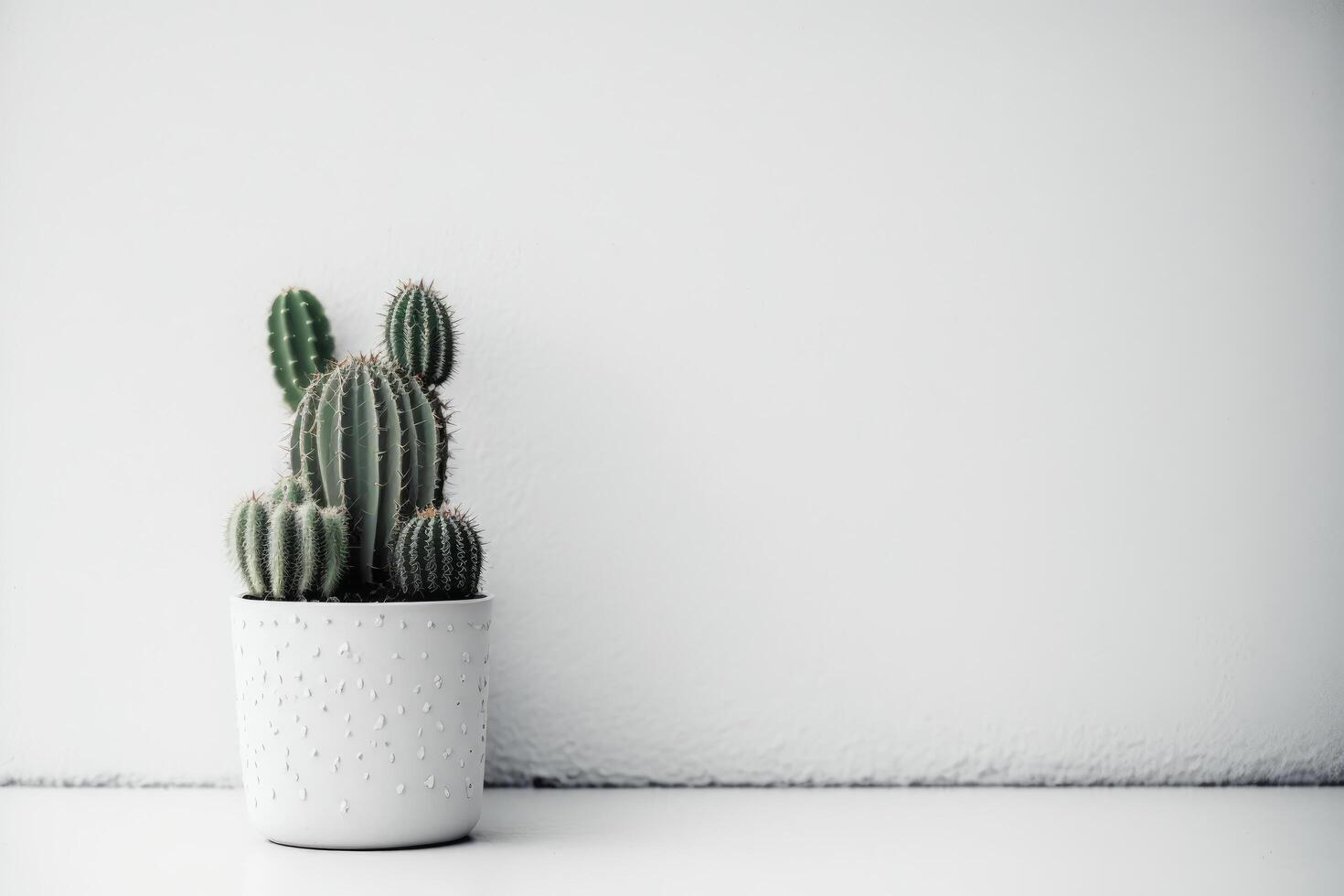 A real green cactus in a white pot. Illustration photo