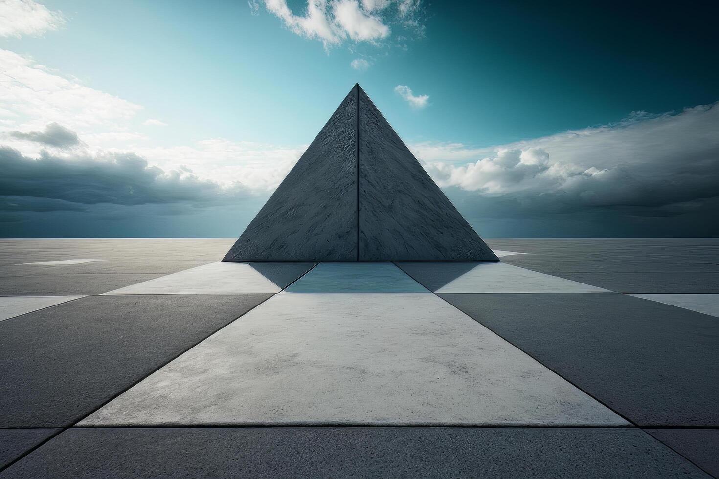 Shape stone tiles floor and pyramids with sky. Illustration photo