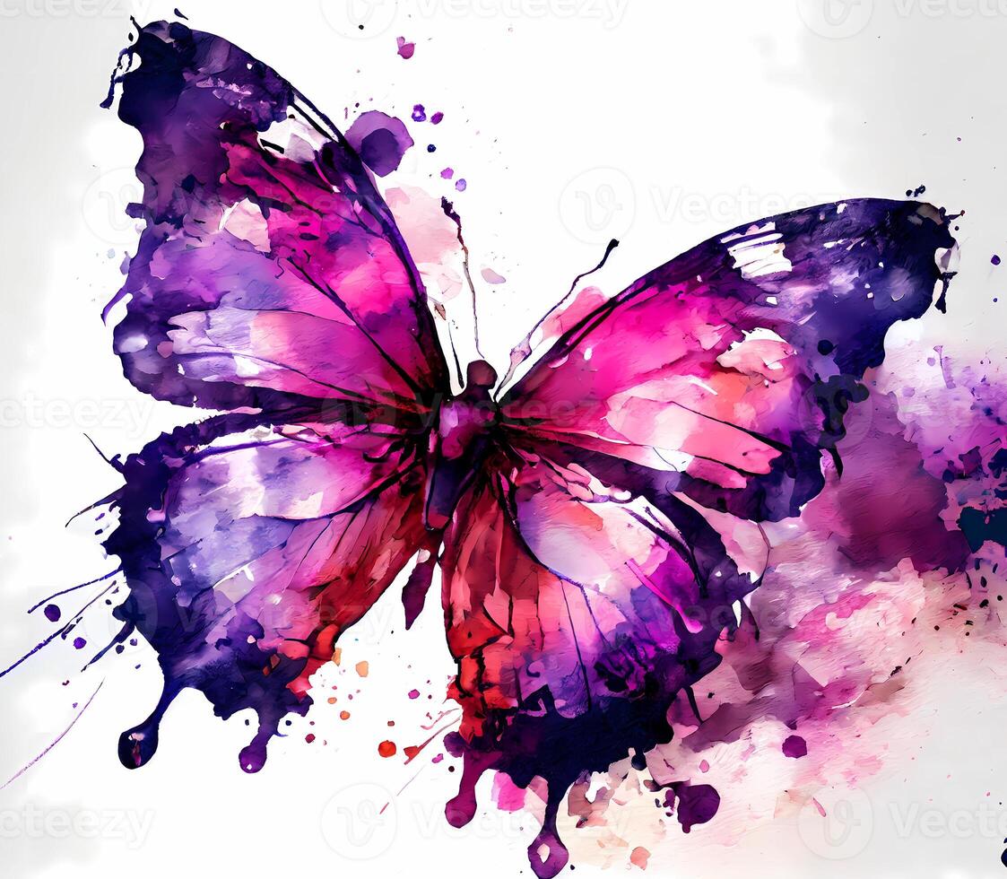 purple butterfly painted in watercolor watercolor on a white background. photo