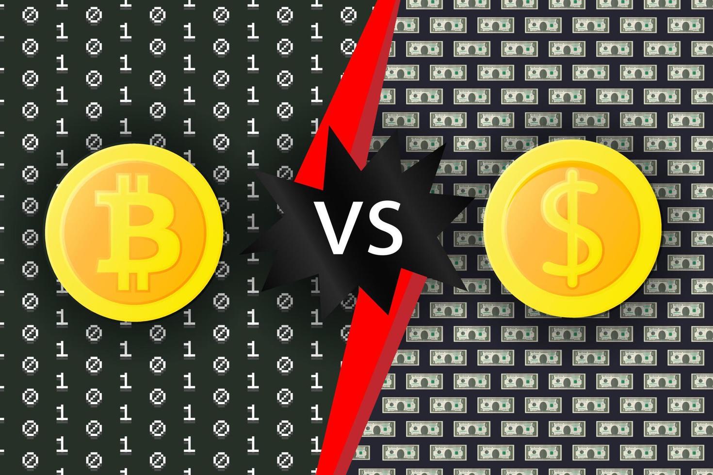 bitcoin criptomoneda vs nosotros dólar firmar creativo e-business concepto vector