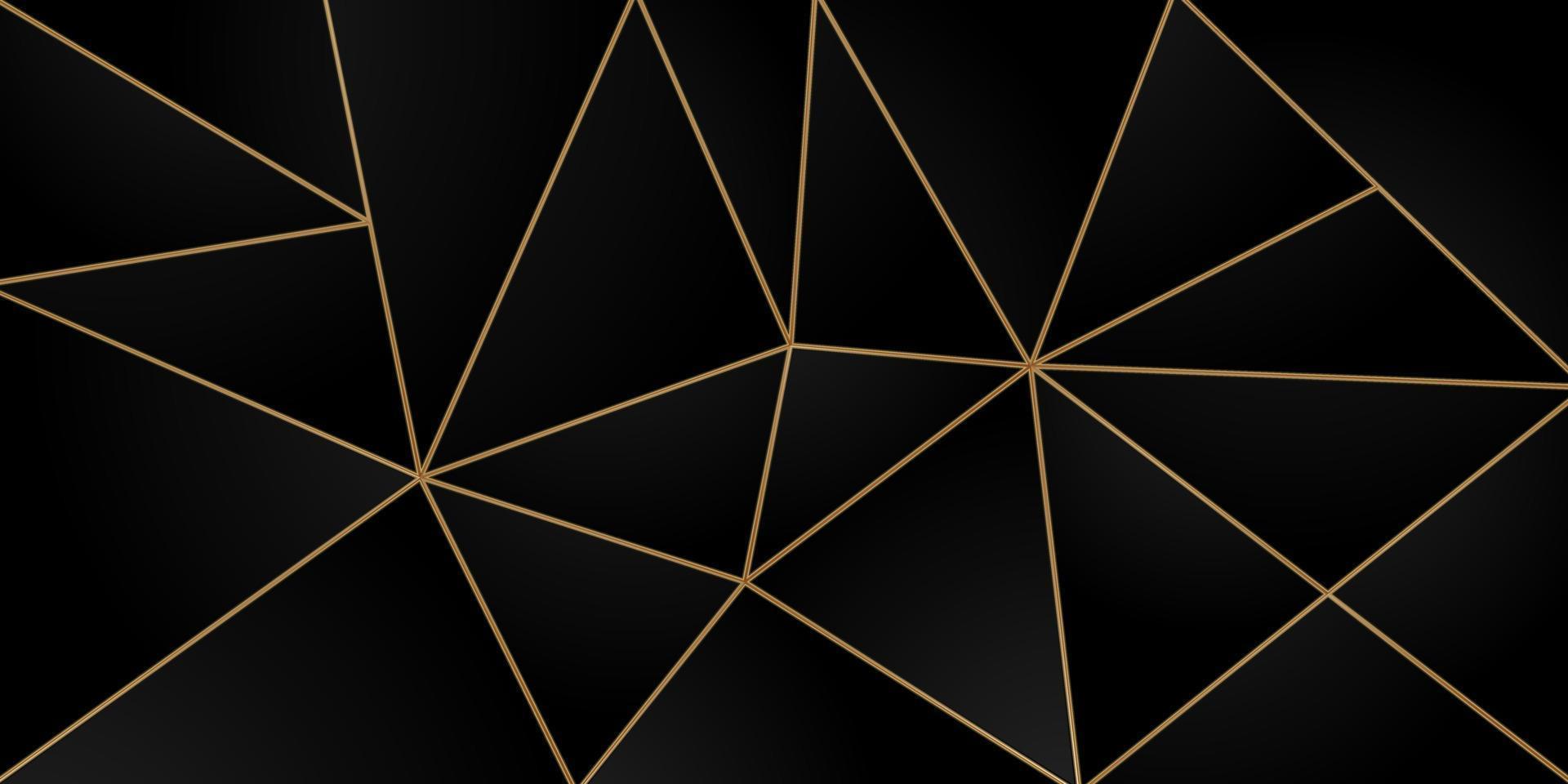 Dark black mosaic background with golden lines vector