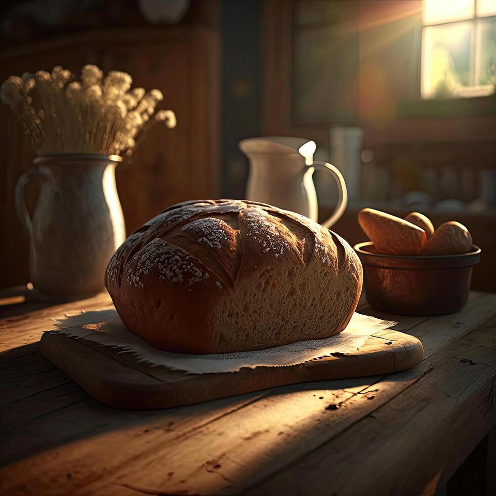 Fresh Bread. Rustic Background. Illustration photo
