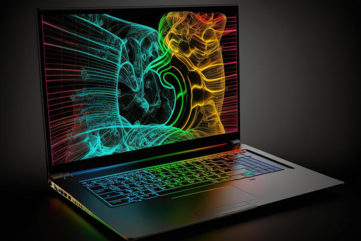 Laptop with digital data. Illustration photo