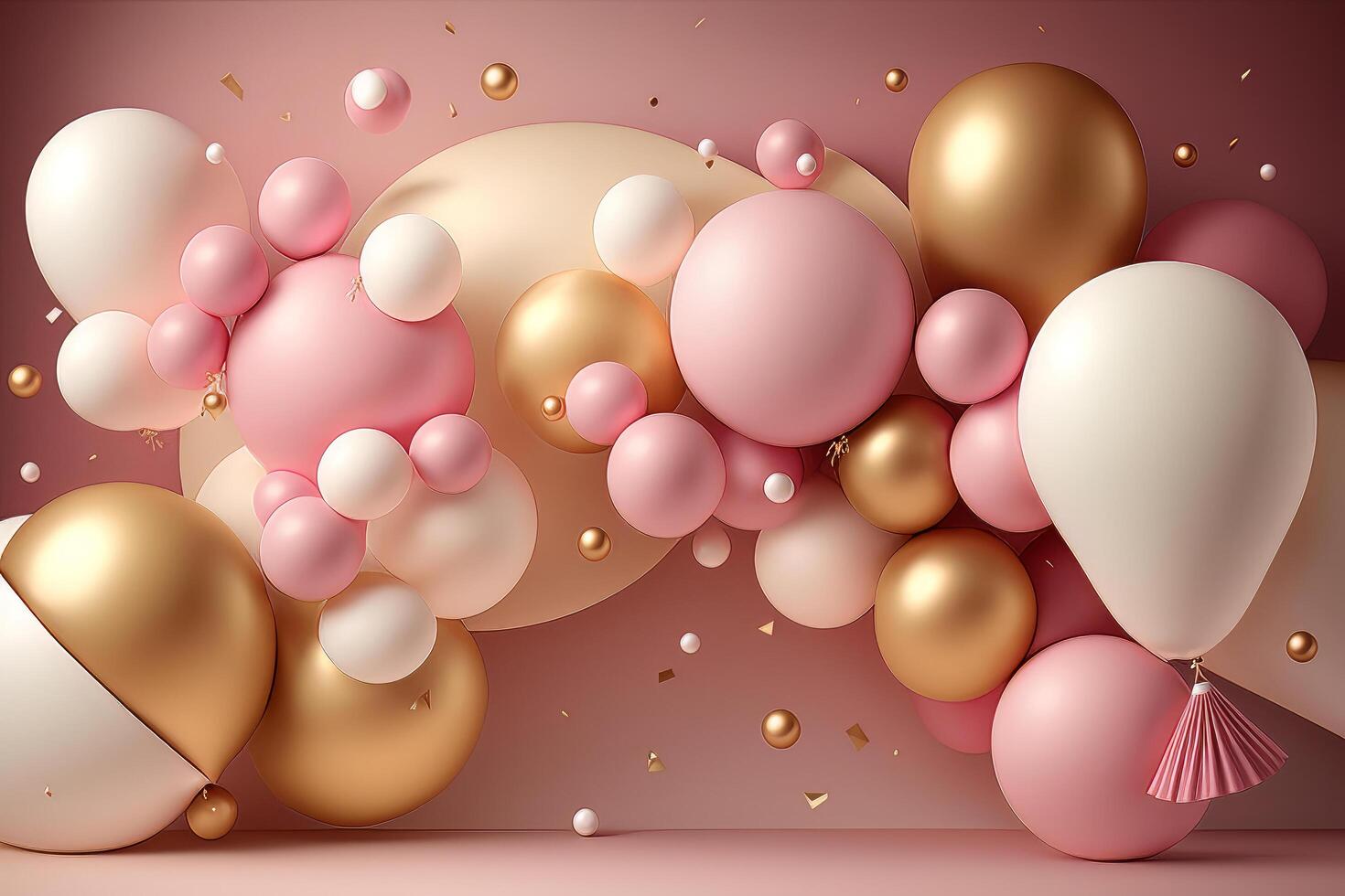 pink golden and white Balloons. Illustration photo