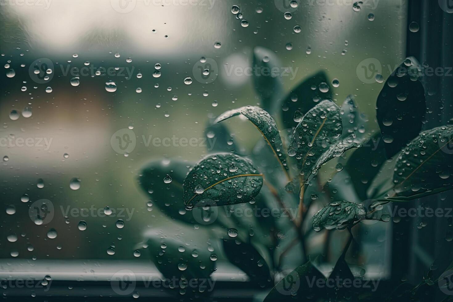 Atmospheric minimal backdrop with rain droplets on glass. Illustration photo