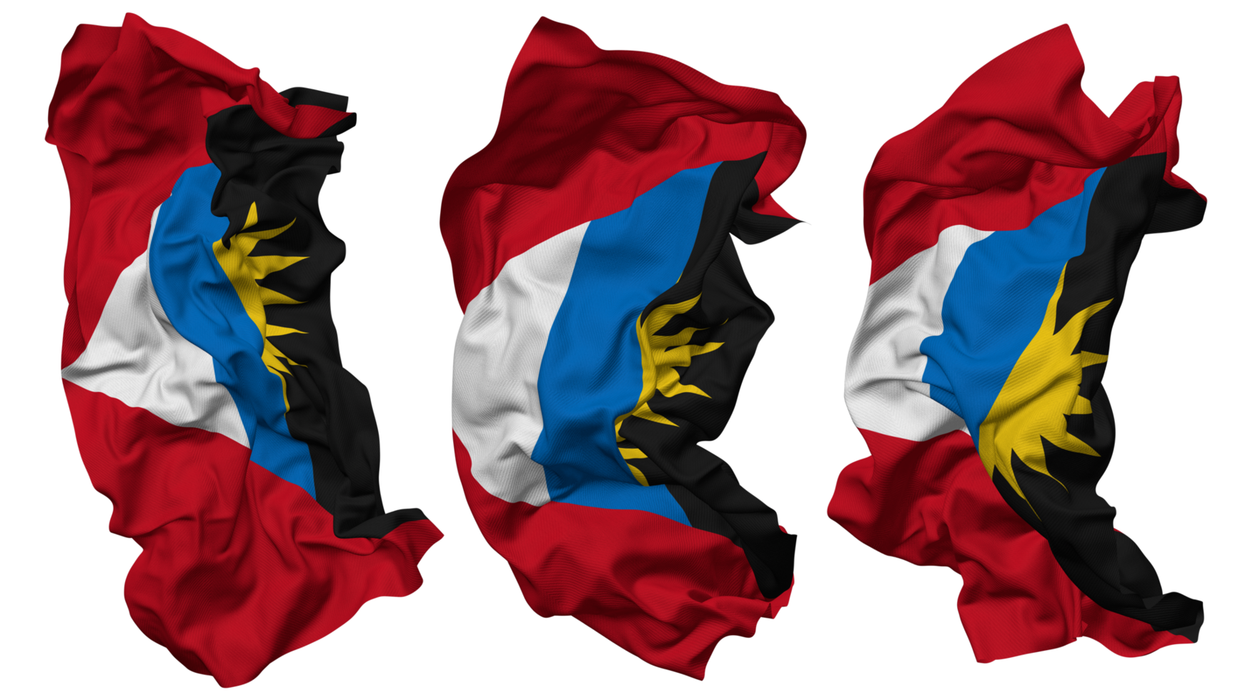 Antigua and Barbuda Flag Waves Isolated in Different Styles with Bump Texture, 3D Rendering png