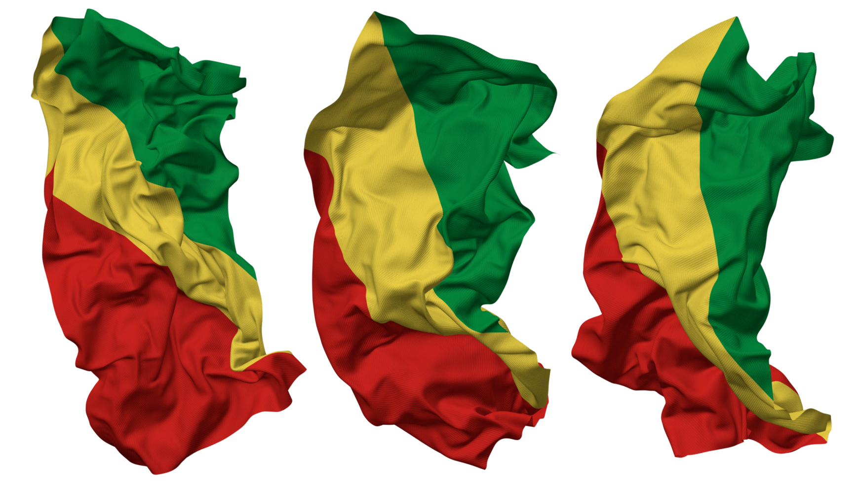 Republic of the Congo Flag Waves Isolated in Different Styles with Bump Texture, 3D Rendering png