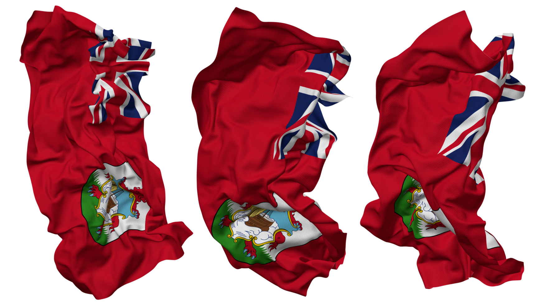 Bermuda Flag Waves Isolated in Different Styles with Bump Texture, 3D Rendering png