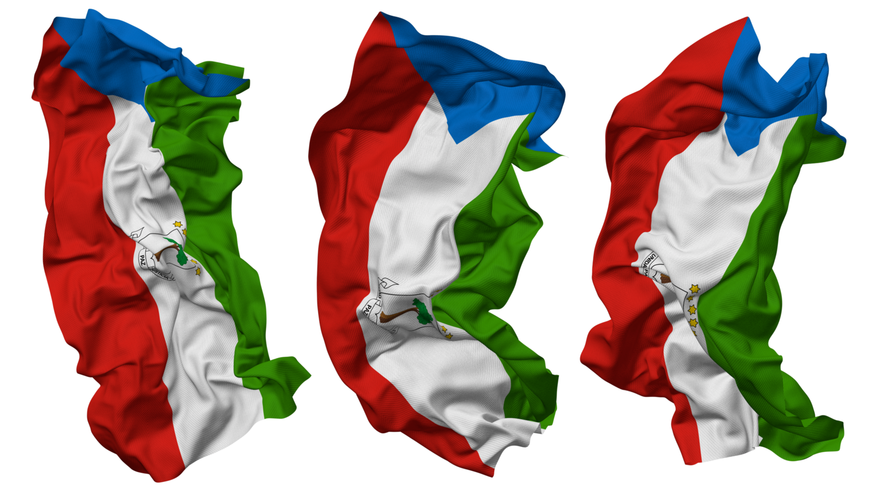 Equatorial Guinea Flag Waves Isolated in Different Styles with Bump Texture, 3D Rendering png