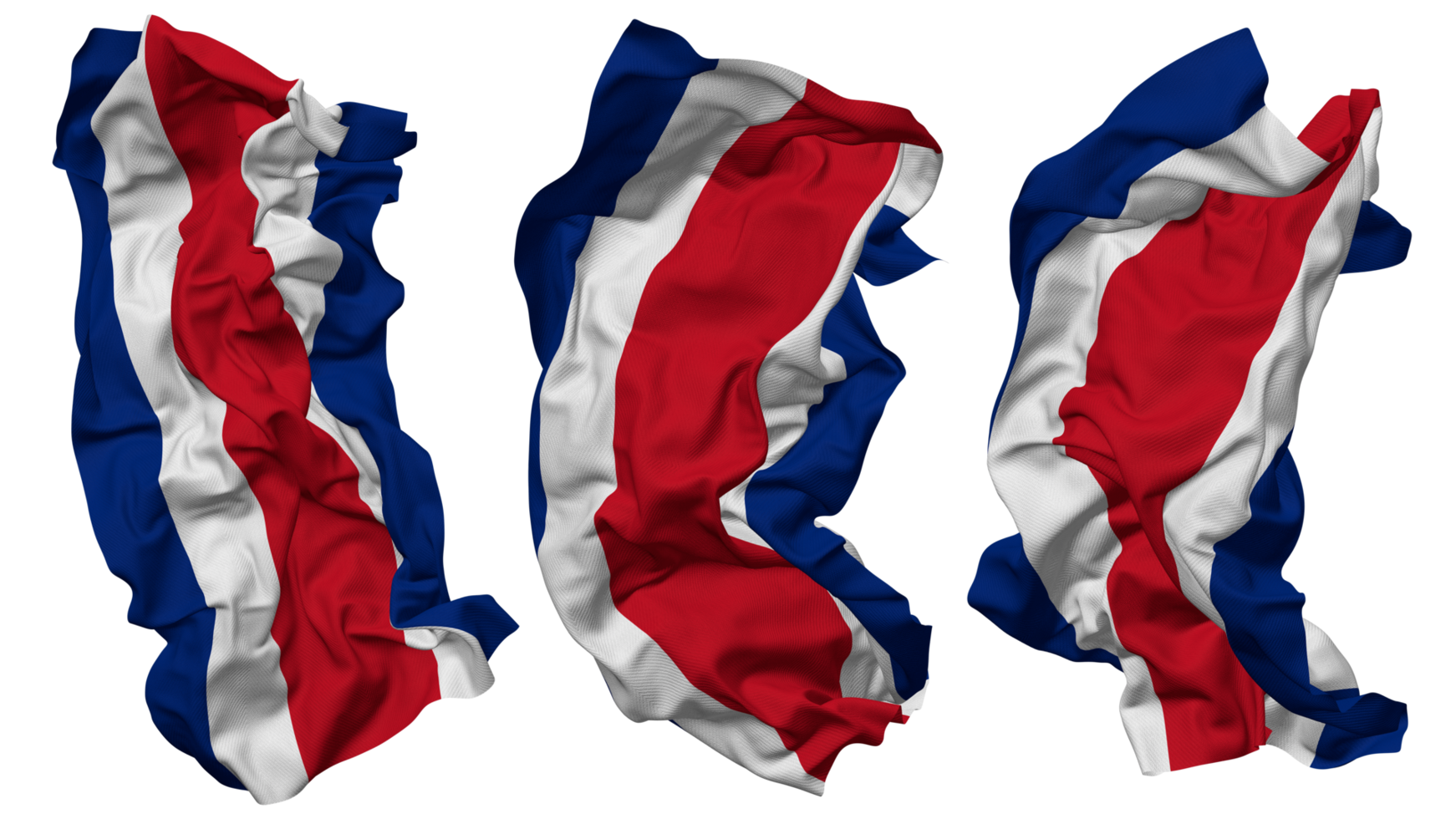 costa rica vlag golven geïsoleerd in verschillend stijlen met buil textuur, 3d renderen png