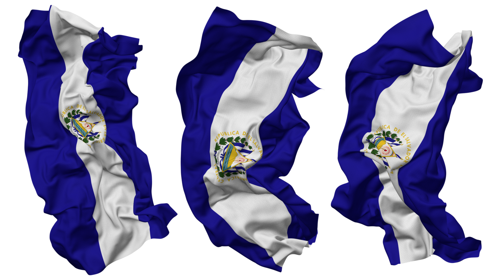 El Salvador Flag Waves Isolated in Different Styles with Bump Texture, 3D Rendering png