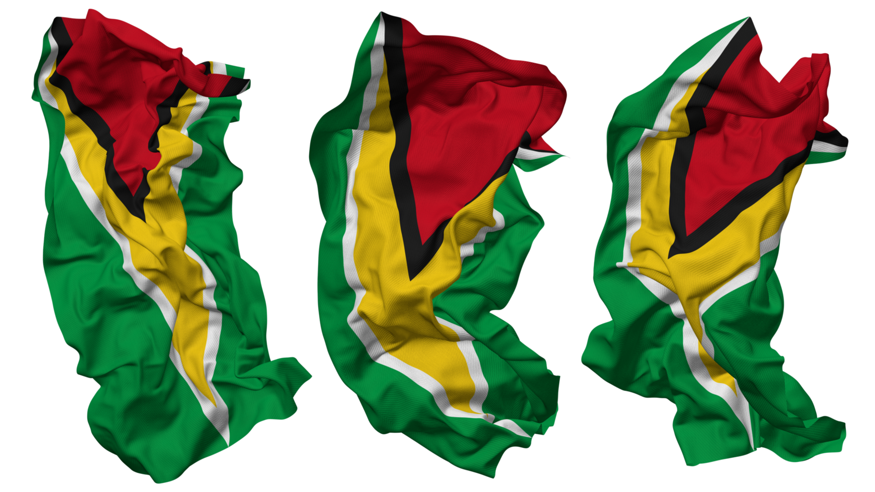 Guyana vlag golven geïsoleerd in verschillend stijlen met buil textuur, 3d renderen png