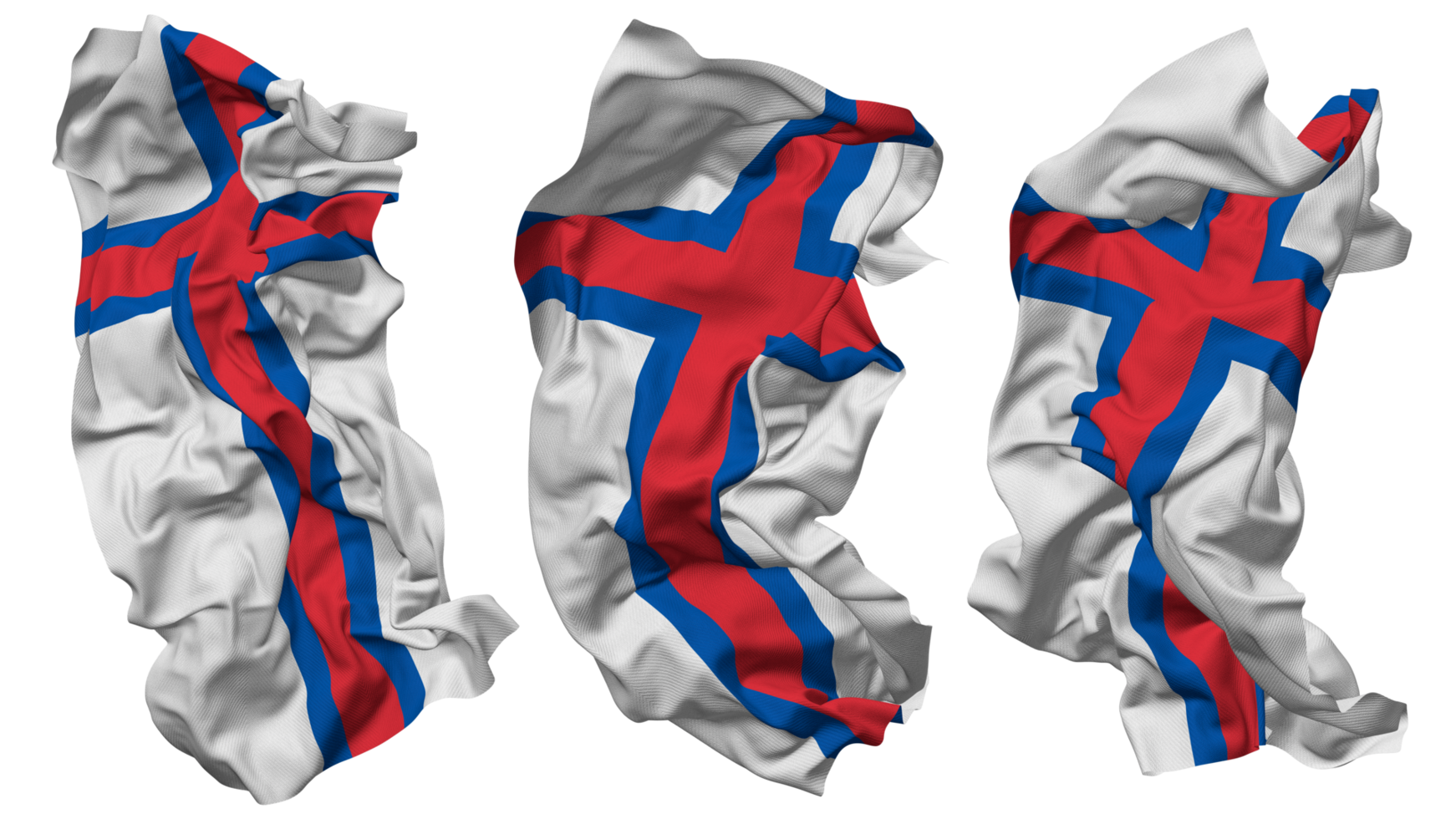 Faroe Islands Flag Waves Isolated in Different Styles with Bump Texture, 3D Rendering png