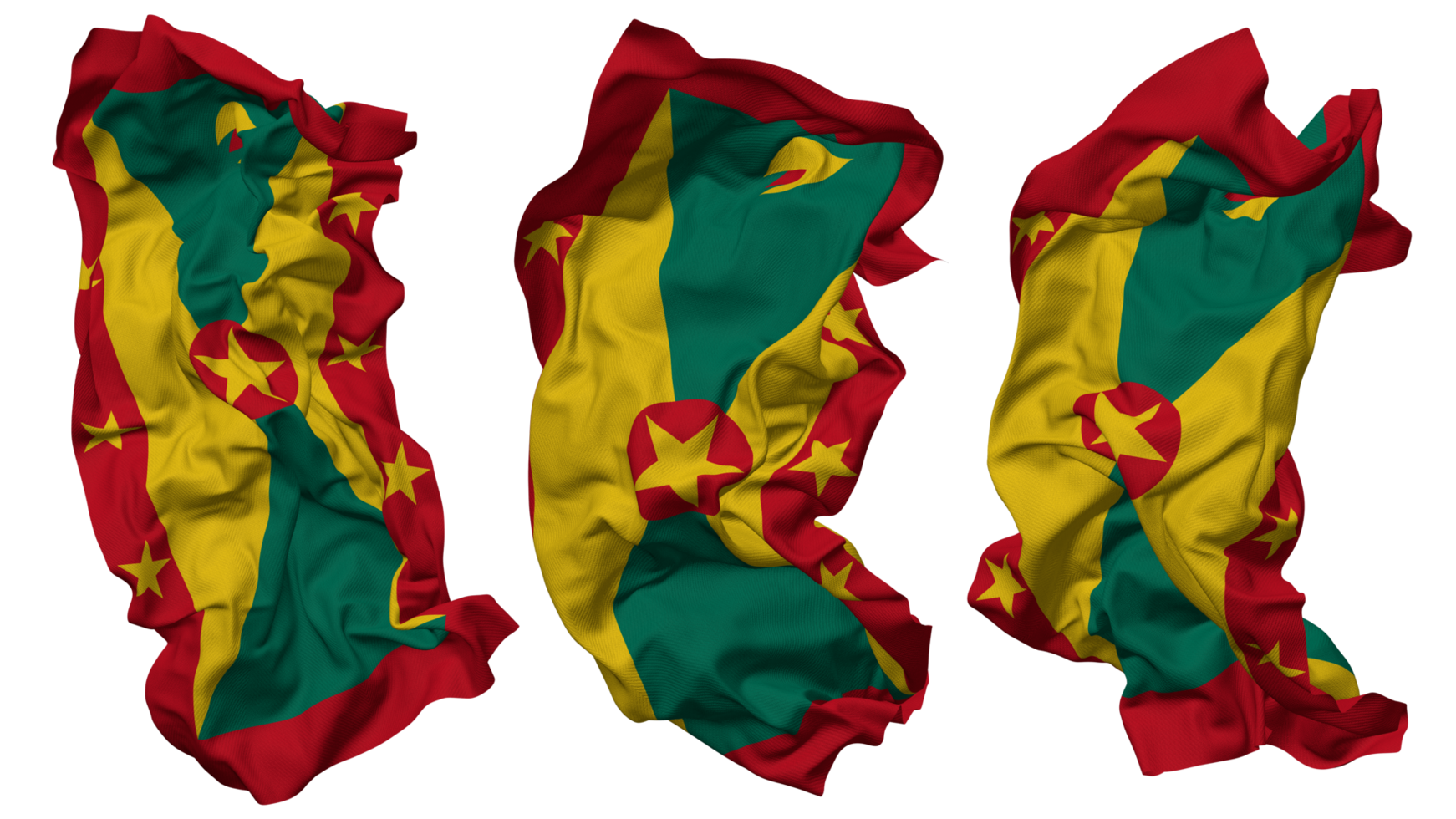 Grenada Flag Waves Isolated in Different Styles with Bump Texture, 3D Rendering png